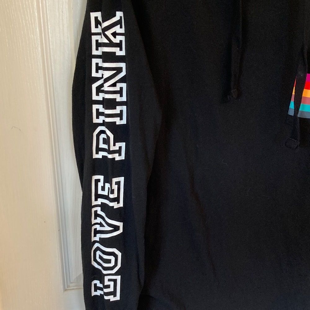 PINK Victoria's Secret Black Hoodie with Rainbow Pocket - Picture 4 of 8
